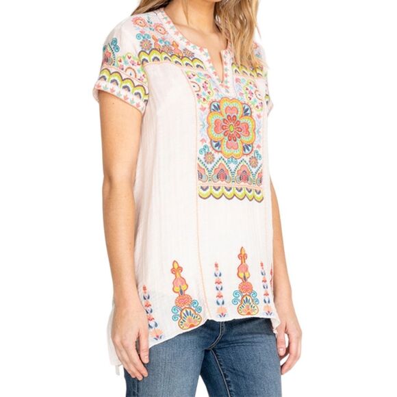 NWT Johnny Was Tamia Boho Drape Top Size XS White Embroidered Bohemian Tunic NEW - Picture 8 of 16